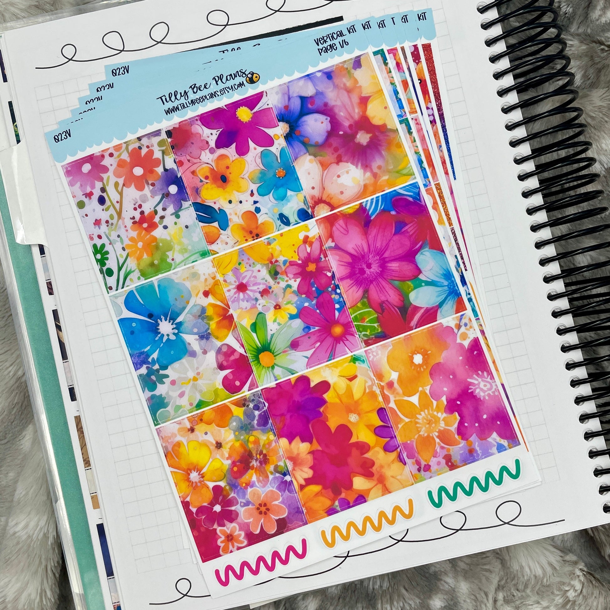 5x7 sticker sheet of bright watercolor floral full box stickers for vertical planner.